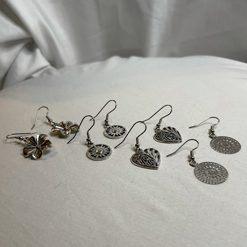 4 Pair Silver Earrings